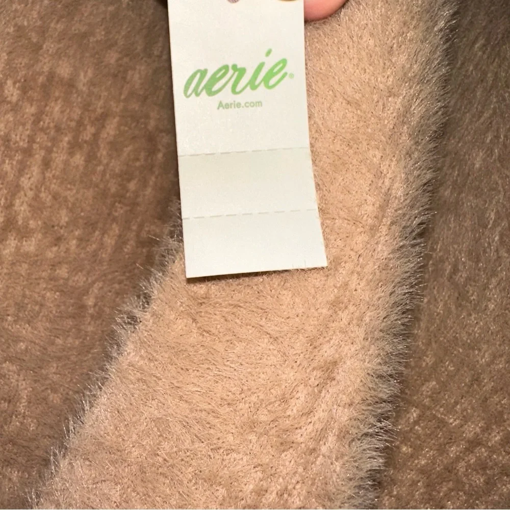 NWT Aerie Tan Fuzzy Knotted Sweater - Picture 4 of 8